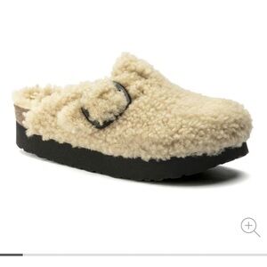 Birkenstock Boston Big Buckle Platform clog. Shearling, size EU 37, US 6.